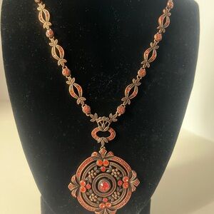 Joan Rivers Elegant Red and Gold Pendant Necklace